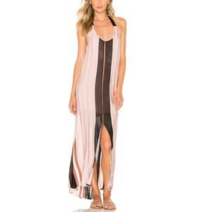 PilyQ Pink Black Striped Glitter Maxi Halter Dress MEDIUM /LARGE Beach Faith NEW